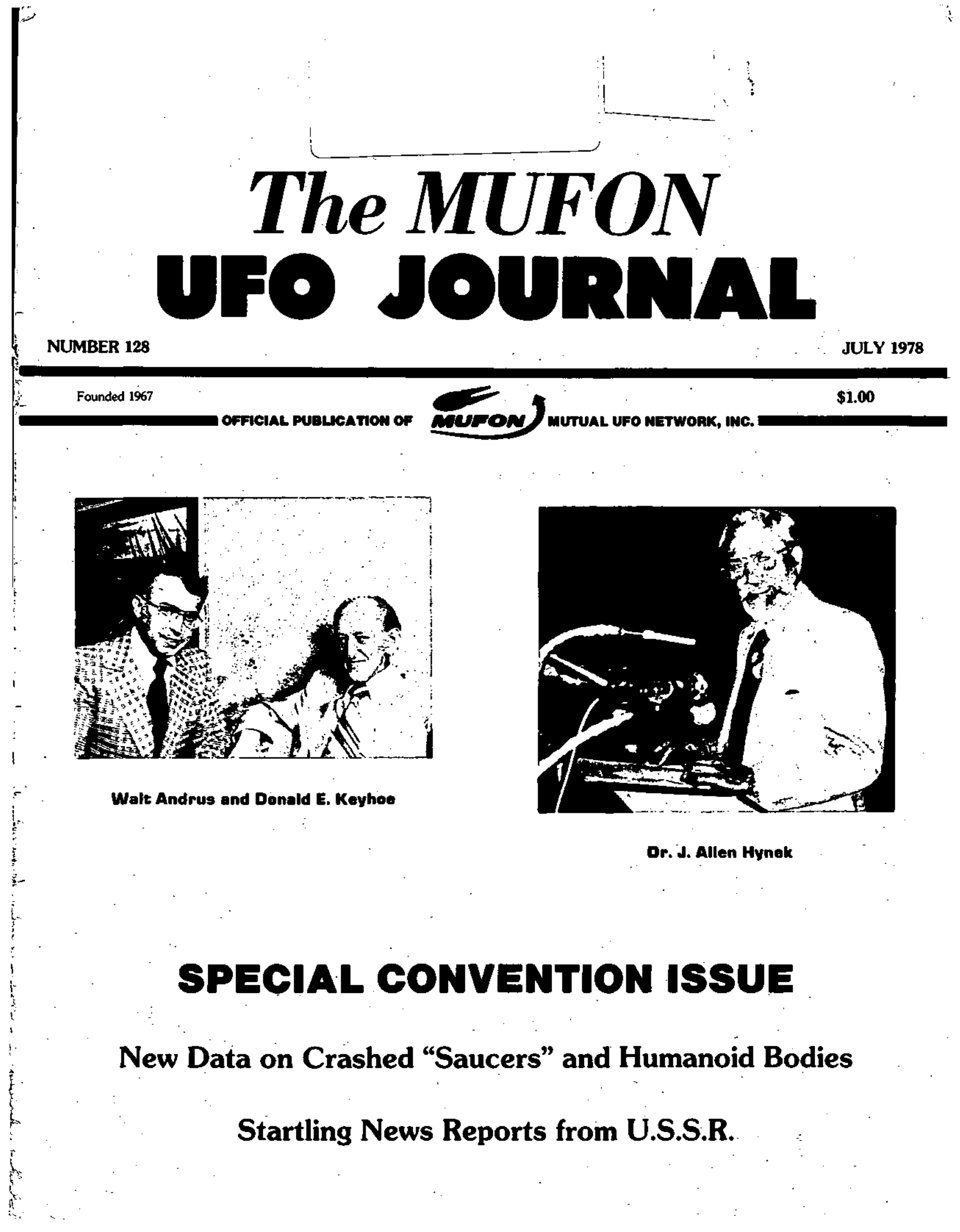 Complete text and images from the MUFON UFO Journal - 1978 7. July issue of the MUFON UFO Journal.